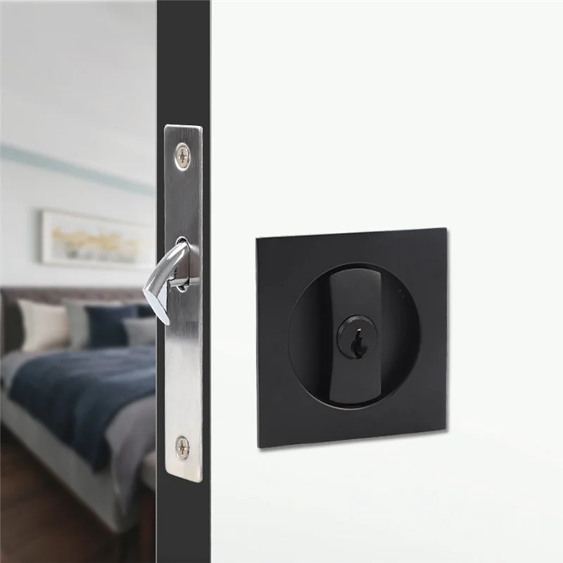 포켓 문짝 잠금 장치, 블랙 문짝 하드웨어 도난 방지 잠금 장치, 현대 개인 정보 보호 사각 문짝 잠금 장치, 열쇠 포함 슬라이딩 문짝 잠금 장치