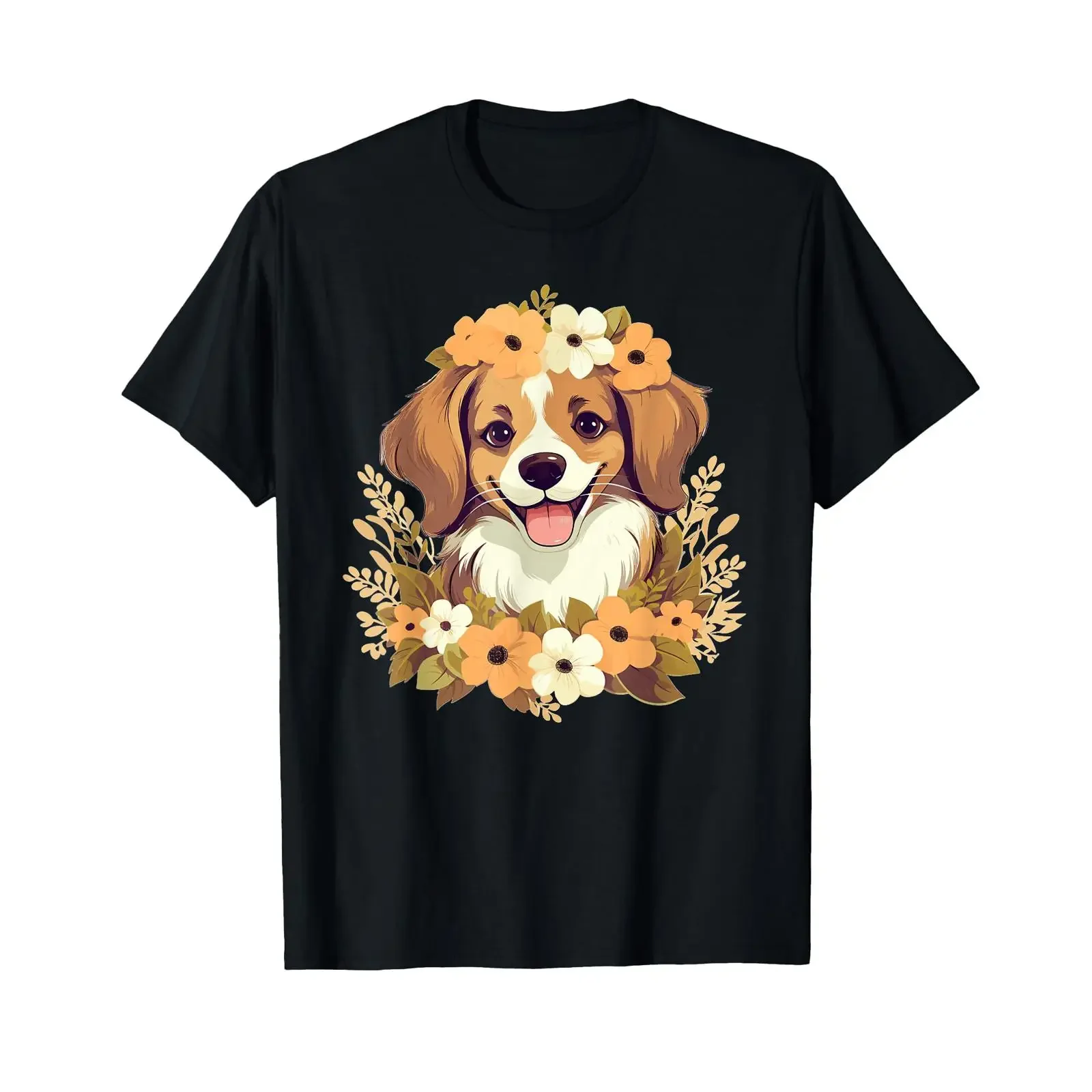 Cute Dog with Flowers I Kids T Shirt vintage Washed Comfortable Stylish Slightly streetwear Breathable designer clothes Soft