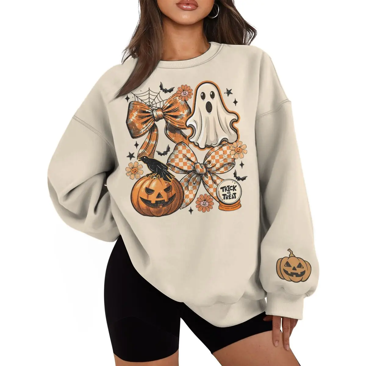 Cute Halloween Ghost Butterfly Pumpkin Print Sweatshirt Women Men Vintage Halloween Spooky Season Streetwear Sweatshirts