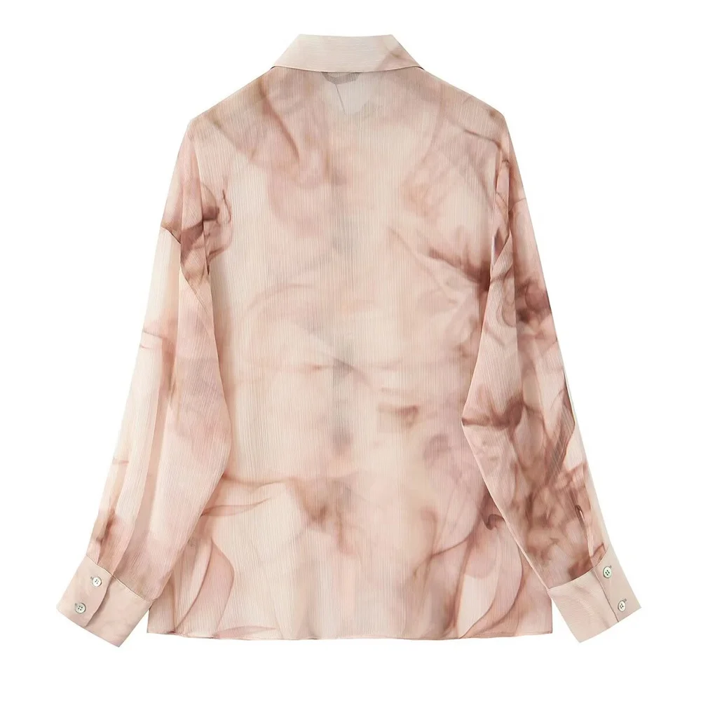 Zach Ailsa feminino outono nova moda retro tie dye print solto único breasted lapela manga comprida casual versátil camisa