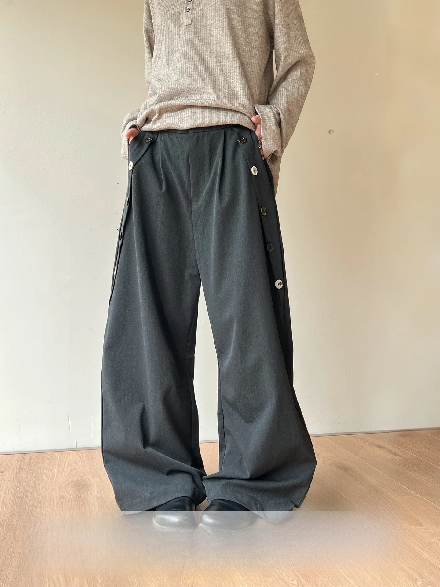 Men'S Fashion Trousers - Calças de Perna Larga com Dois