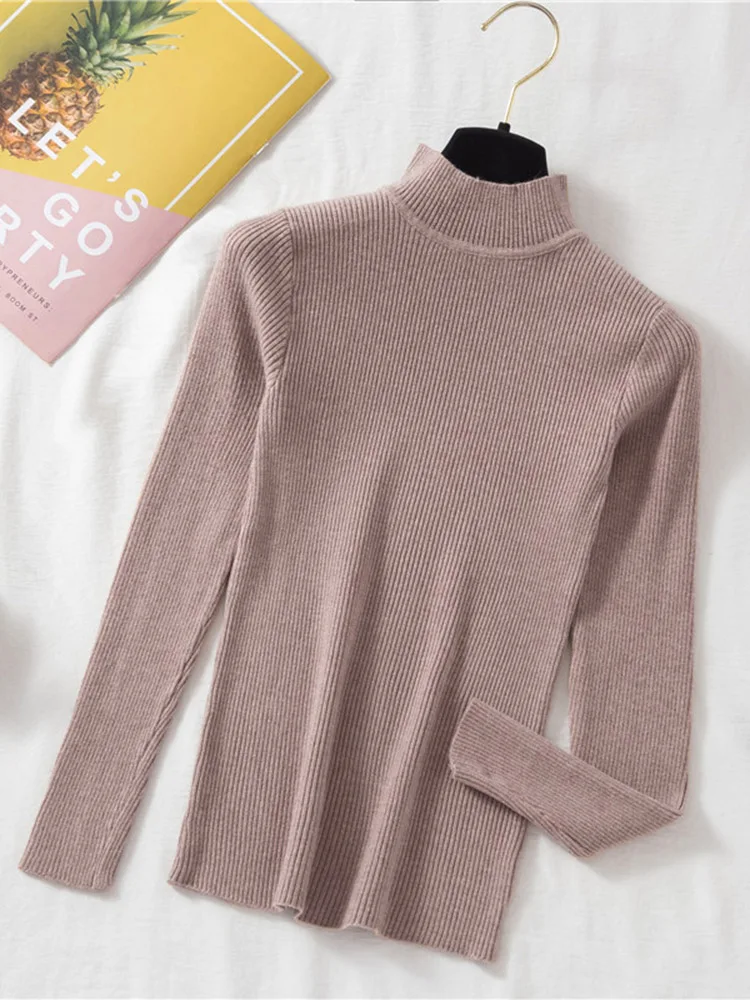 JMPRS Autumn Women Pullover Sweater Fashion Half Turtleneck Knitted Female Jumper Long Sleeve Winter Black Soft Elastic Blouse