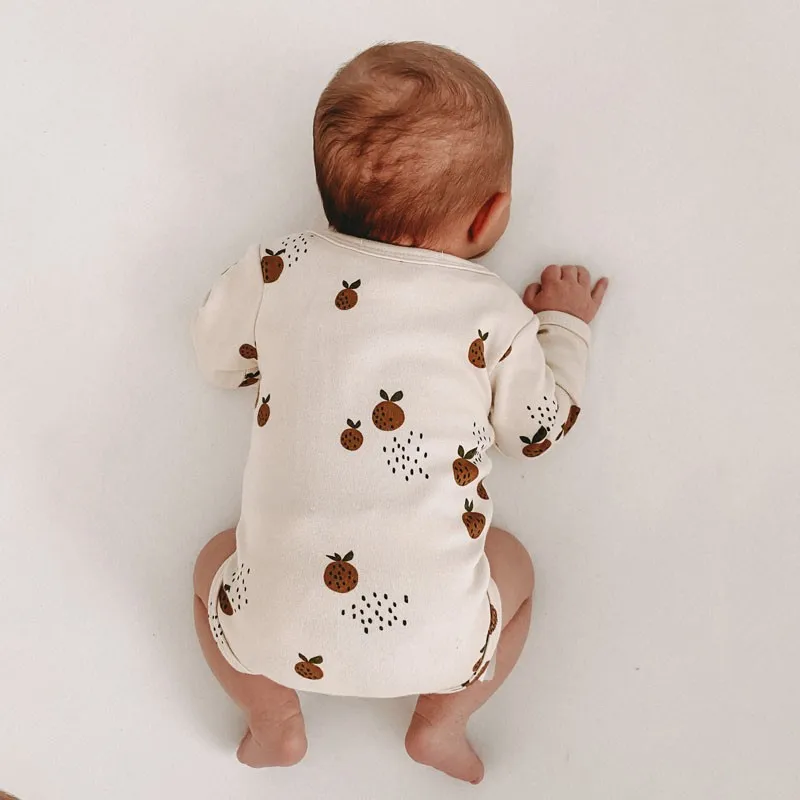 New Born Baby Girls Onesie Little Clementine Bodysuit Infant Kids Boys Long Sleeve Cotton Twins One Piece Baby Clothes 0-24M