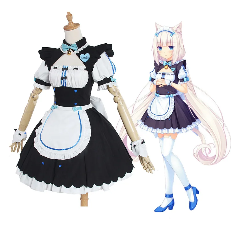 Costume de Cosplay Neko Lolita pour Fille et Femme, Robe de Demoiselle d'Honneur, Perruque, Jupe de Carnaval d'Halloween, Dessin Animé, Chocolat, Vanille, Chat Mignon