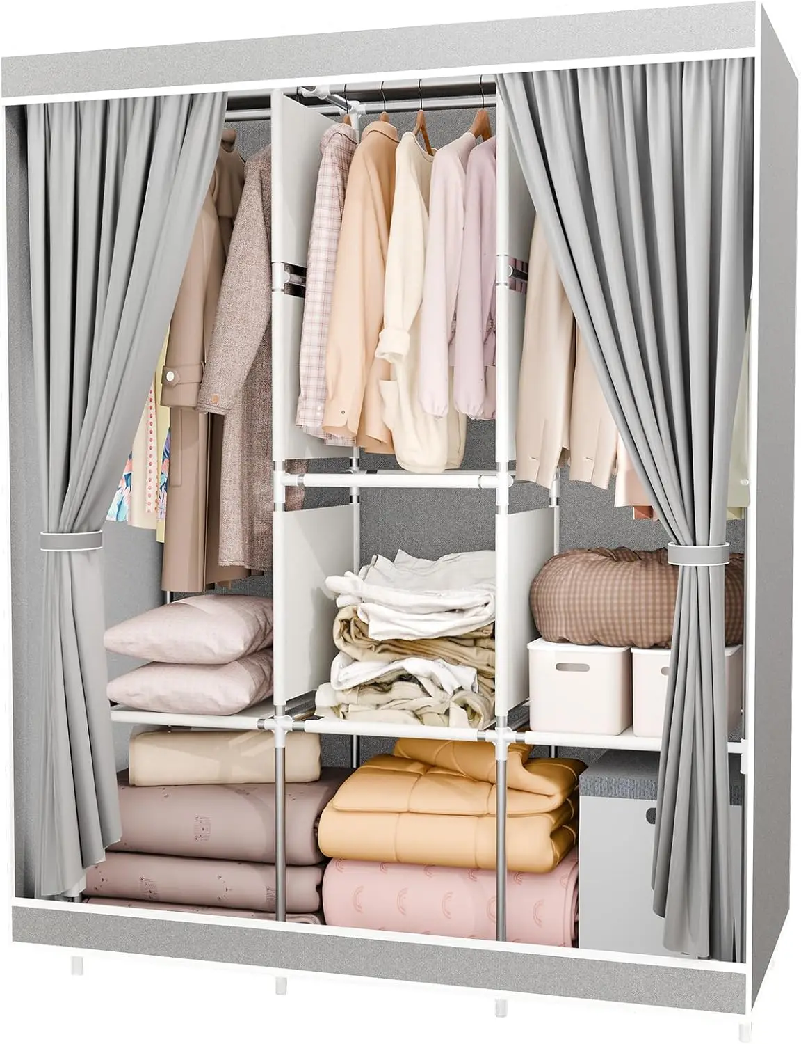 

Portable Closet for Hanging Clothes 67 Inch Wide Large Capacity Portable Wardrobe Closet with Cover, Storage Shelves and 3 Ha