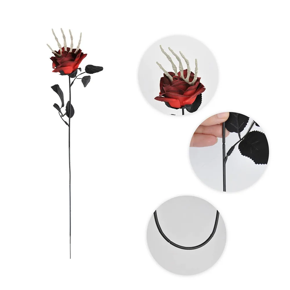 

49cm Halloween Artificial Rose Gothic Simulation Skeleton Hand Rose Bouquet Realistic Handmade Fake Flower Ghost Festival