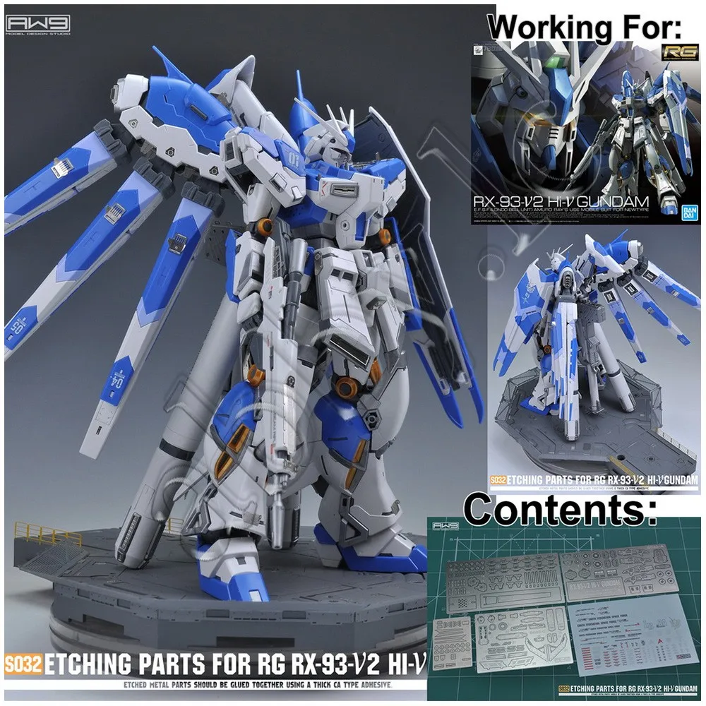 for RG 1/144 RX-93-v2 Hi-Nu Hi V HWS AW9 Metal Detail Dress up Add-on Parts Photo-etched Sheet with Water Slide Decal S032