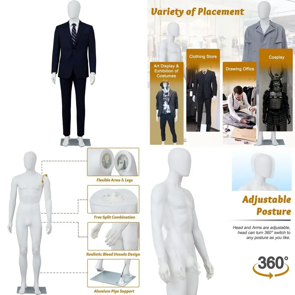 

Adjustable Full-Body Male Mannequin with Metal Base, 73 Tall