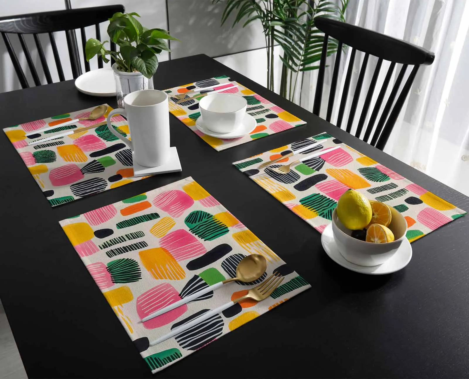 

4/6 Pcs Modernism Abstract Color Block Kitchen Tableware Cup Bottle Placemat Coffee Pads Desktop Mats