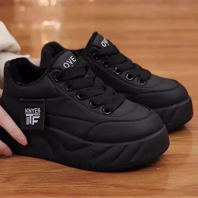 Women Retro Color Block Fleece Lined Casual Sneakers Wide Lace Side Tag Platform Elevator Winter Warm Shoes