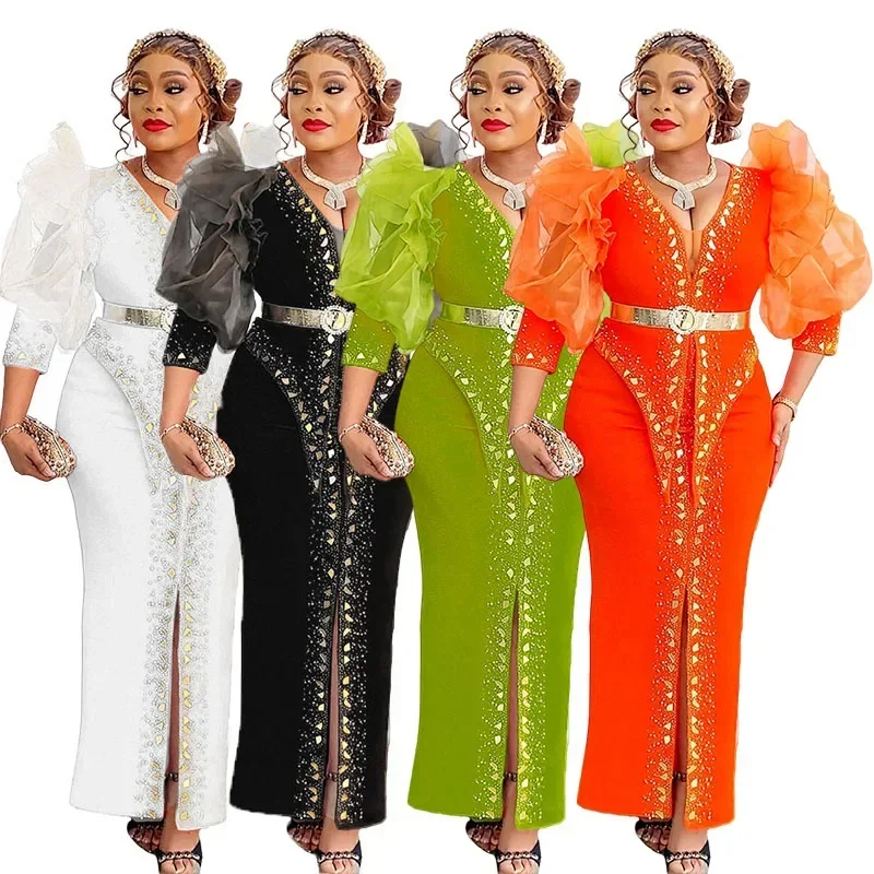 

Plus Size African Party Long Dresses for Women 2024 New Dashiki Ankara Sequin Evening Gowns Turkey Outfits Robe Africa Clothing