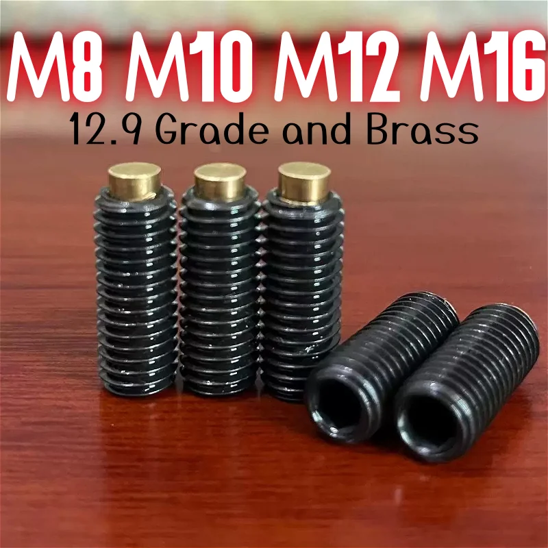 Black 12.9 Grade High-Strength M8 M10 M12 M16 Copper Head Machine Screw Brass Tip Dog Point Grub Convex Hex Socket Set Screw
