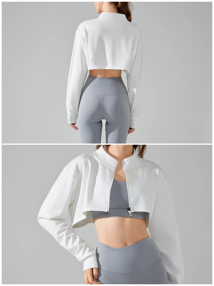 VITALINOVO Damen-Cardigan-Jacke mit Reißverschluss, langärmlig, kurzes Sweatshirt für Yoga, Workout, Laufen, Fitness, Cut-Out-Shirts, Oberteil – Detail 2