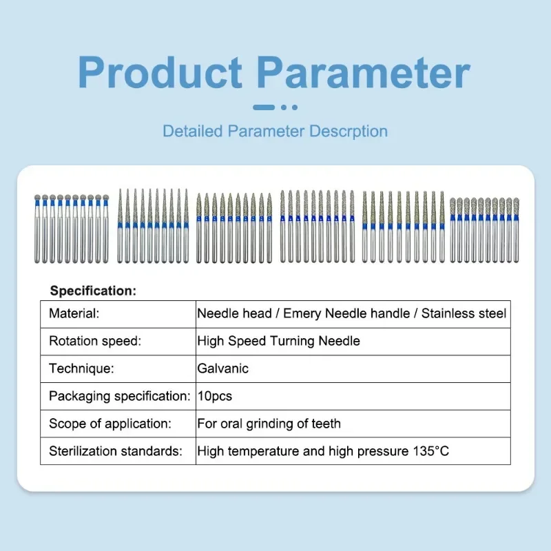 حفر الأسنان الماس الأزيز ديا ، عالية السرعة قبضة ، مواد طب الأسنان ، BR ، TF ، FO ، لذلك ، EX ، جميع السلاسل ، بسم ، 10 في العبوة