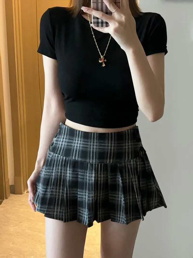 

Skirts Womens Denim Buckled Pocket Frayed Washed High Waisted Streetwear Simple School Uniform Student Urban College Look Chic