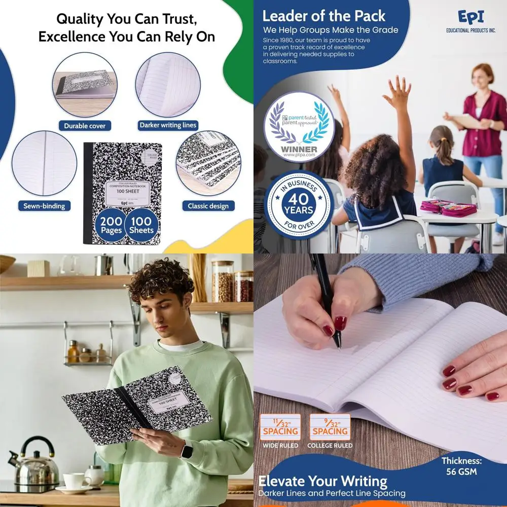 

Тетради в линейку, 48 штук, 200 страниц, 9,75 x 7,5 дюймов, прочная обложка, прошитый переплет, для школы