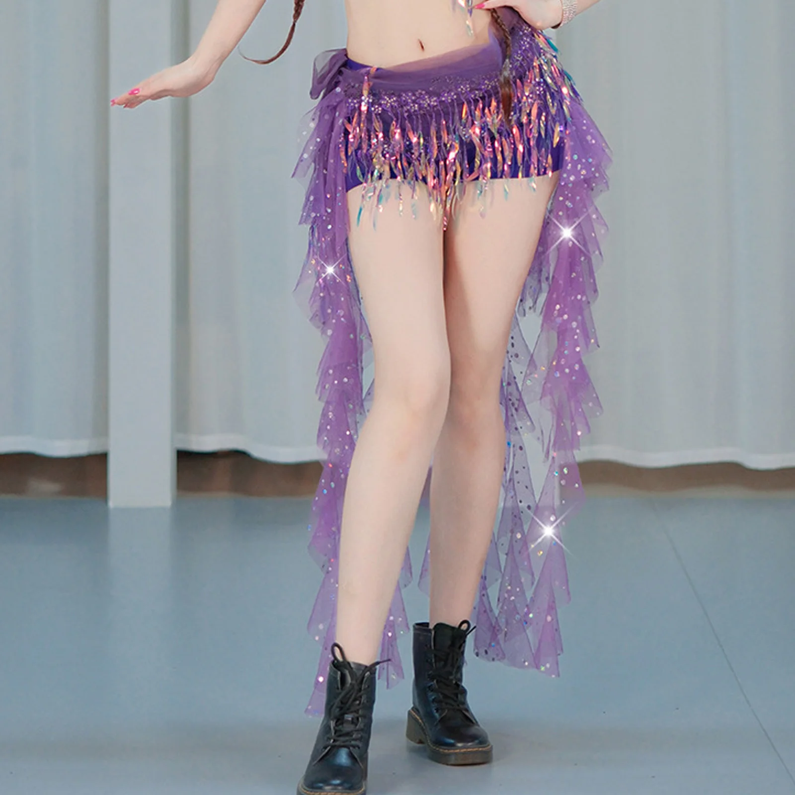 النساء الترتر وشاح البطن التنانير مع مثلث التفاف التنانير مع السراويل السلامة لأداء أزياء الرقص مهرجان الموسيقى