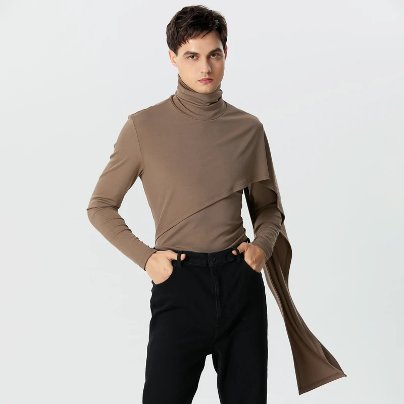 2023 Men Irregular Pullovers Solid Knitted Turtleneck Long Sleeve Sweaters Streetwear Autumn Casual Men Clothing S-5XL INCERUN