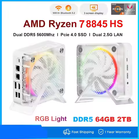 Aittact Ryzen 7 8845HS Mini PC Windows 11 DDR5 5600Mhz PCie4.0 NVMe SSD WIFI6 BT5.2 RGB Light Mini Gaming Computer