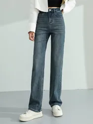 ZHISILAO New High Waist Straight Jeans Women Vintage Y2K Soft Cotton Elastic Full Length Denim Pants Streetwear 2023