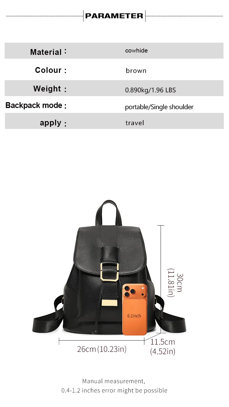 Damen-Rucksack aus genarbtem Leder, Mini-Rucksack mit Kordelzug und goldener Schnalle, lässiger Tagesrucksack für Damen, ideal für Arbeit und den täglichen Gebrauch – Detail 4
