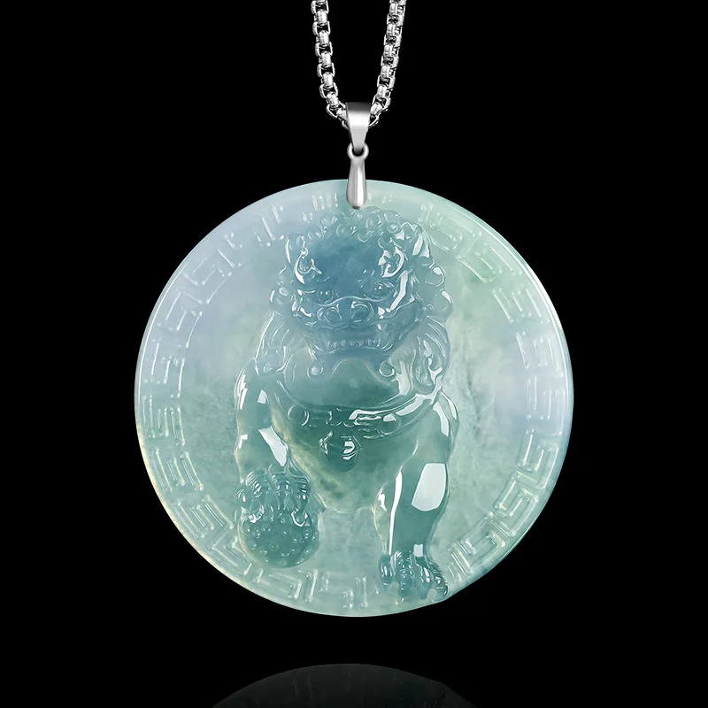 

Authentic Natural A-grade Jade Blue Water Qilin Pendant S925 Silver Inlaid Ice Jadeite Charms For Men's Gifts Women's Jewelry
