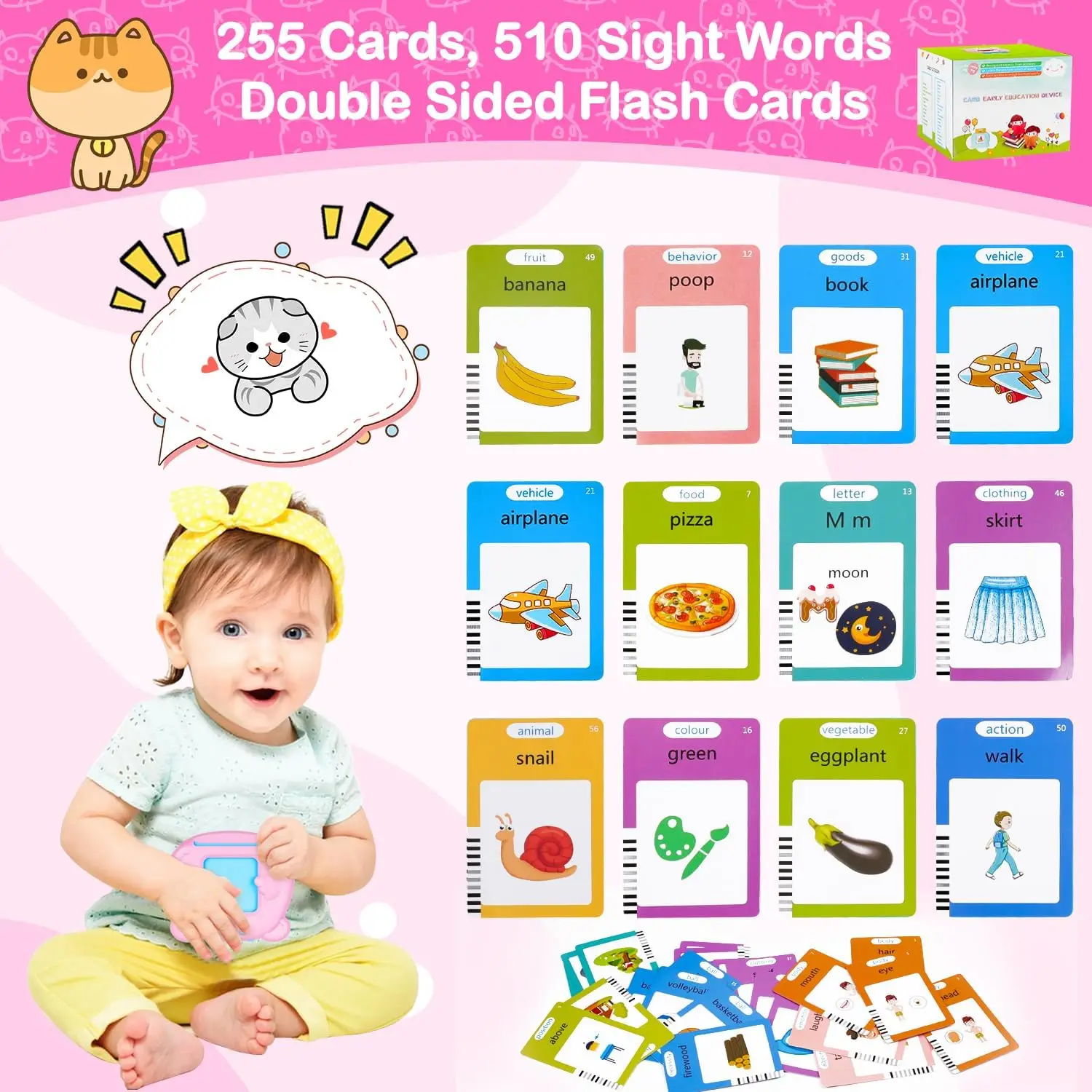 Flash Cards Machine Early Educational Learning English Electronic Audio Book Toy for Children Birthday Gift Montessori Education