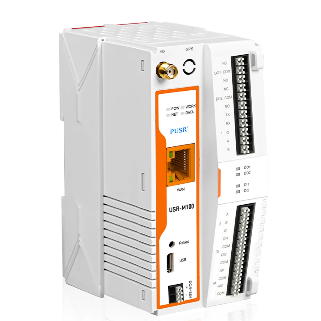PUSR USR-M100-EAU Industrial Remote IO Gateway 4DI4DO 4AI4DO 8DO Extender IO Controller With Edge Computing MQTT 4G modem