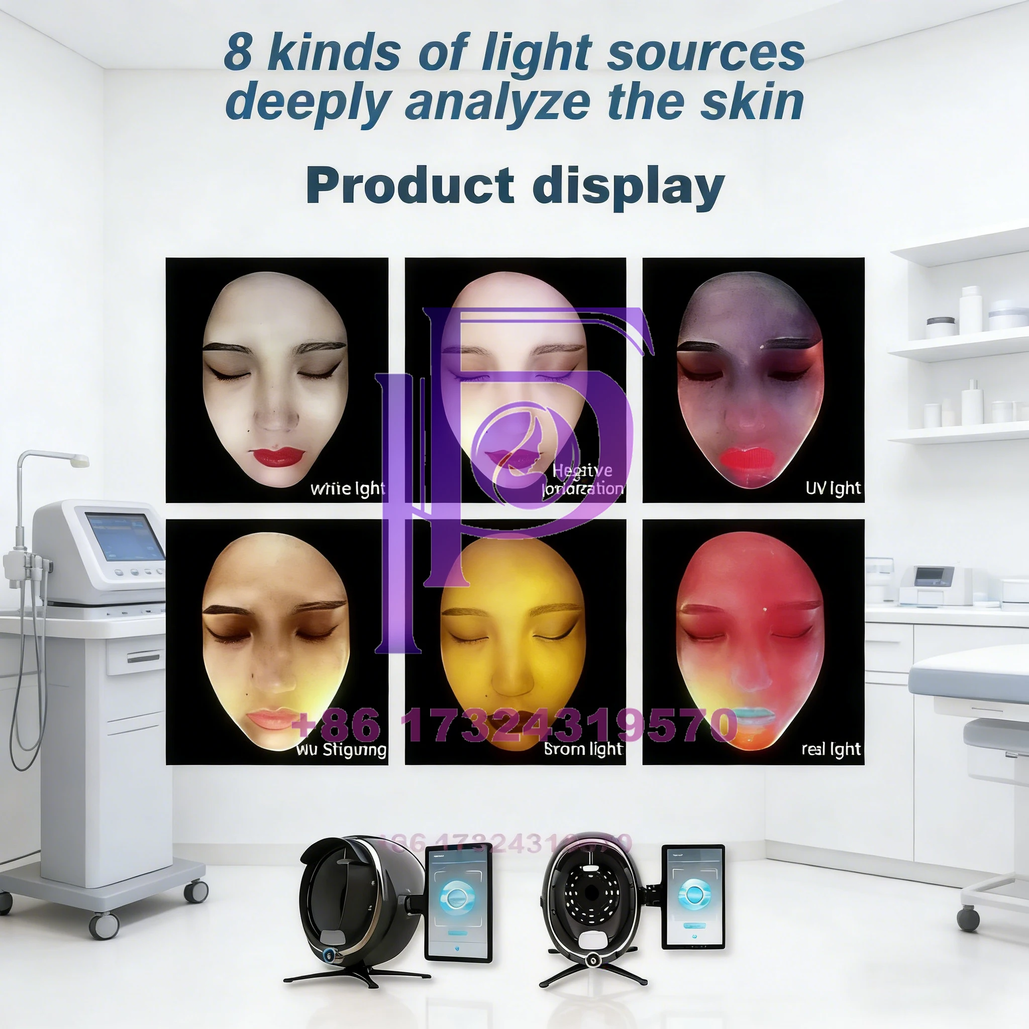 Analizator skóry twarzy 3D AI, wykrywanie problemów skóry, diagnostyka, analiza profesjonalna 8 spektrów, sprzęt do salonów kosmetycznych, CE