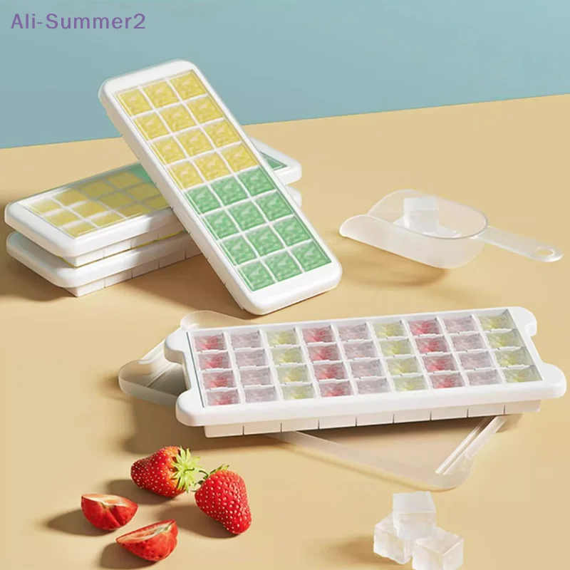 {Summer2} {Summer2} 24/36 Grid Ice Tray White With Lid Homemade Silicone Ice Cube Mold Press Easy Demoulding Home Ice Box view 4