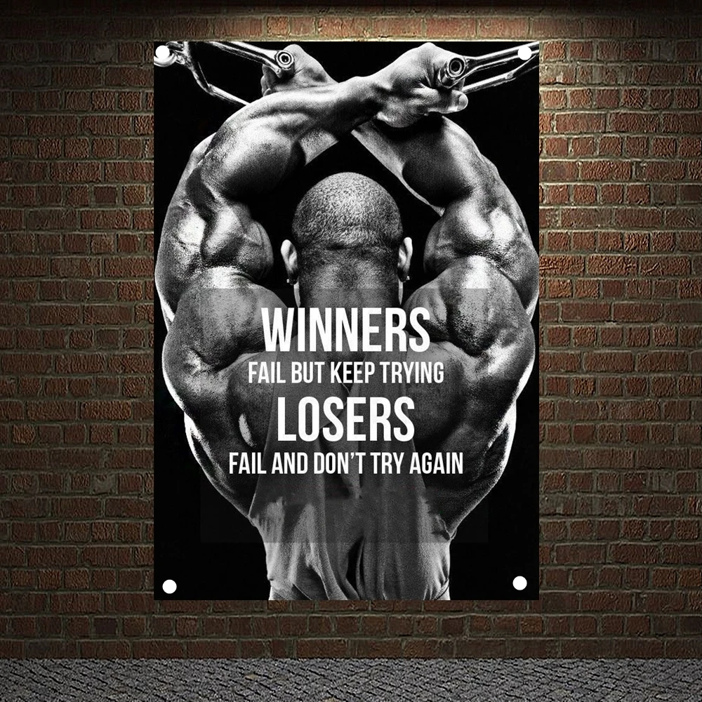 

WINNERS FAIL BUT KEEP TRYING LOSERS FAIL AND DON'T TRY AGAIN Motivational Workout Posters Exercise Banners Wall Art Gym Decor