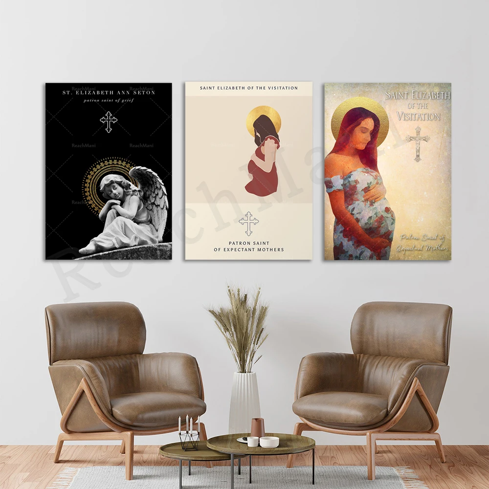 Saint Elizabeth of Visitation - Pregnancy - Patron Saint of Pregnant Women - Prayer Wall Art Baby Shower Gifts - Catholic Poster