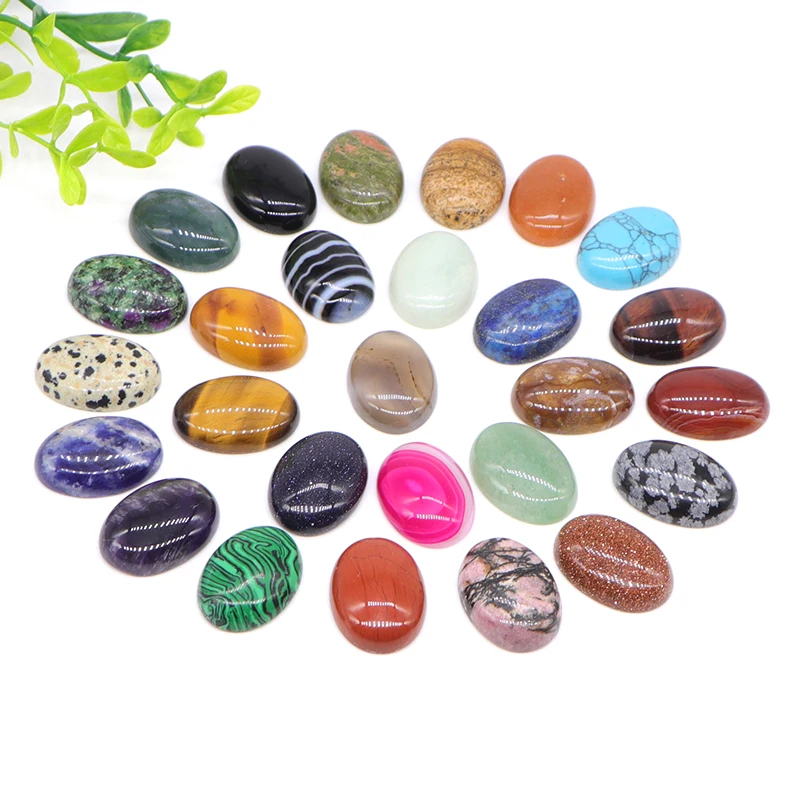 20Pcs Oval Flat Back Cabochon Natural Stone Healing Crystal  Spacers Beads For Handmade Ring Pendant Jewelry Finding Materials