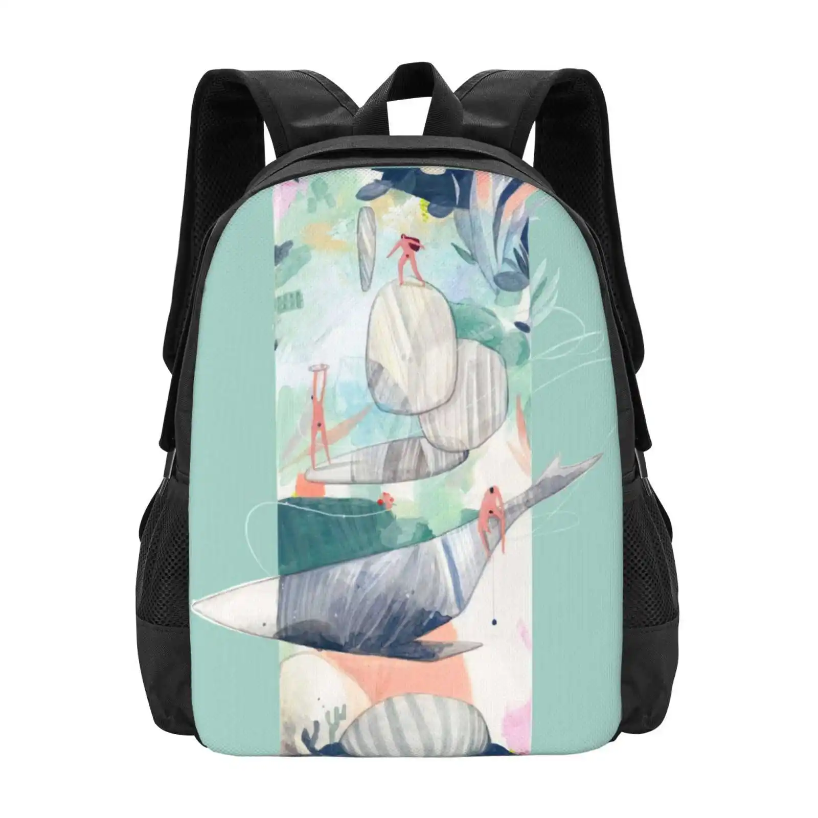 Potters , First Human Beings Fashion Pattern Design Travel Laptop School Backpack Bag Whale Watercolor Hittouch Plants Nature