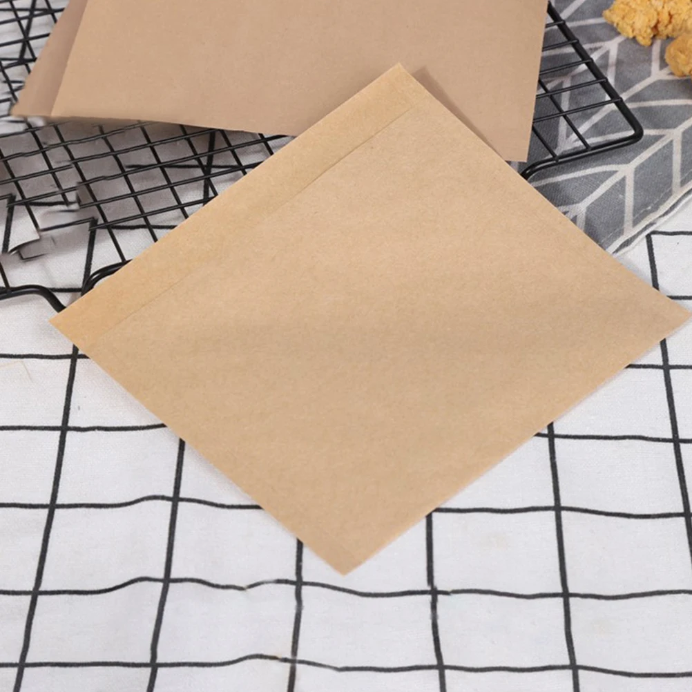 

300 Pcs Anti Grease Paper Bags 15 5x13cm Kraft Disposable Snack Pastry Bags Walking Taco French Fries Square Bread Packaging