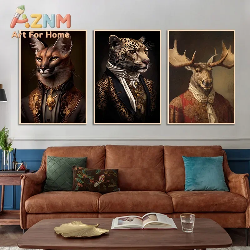 Vintage Aristocrat Animals Zebra Fox Tiger Eagle Sheep Panther Portrait Poster Canvas Paintings And Prints For Room Home Decor