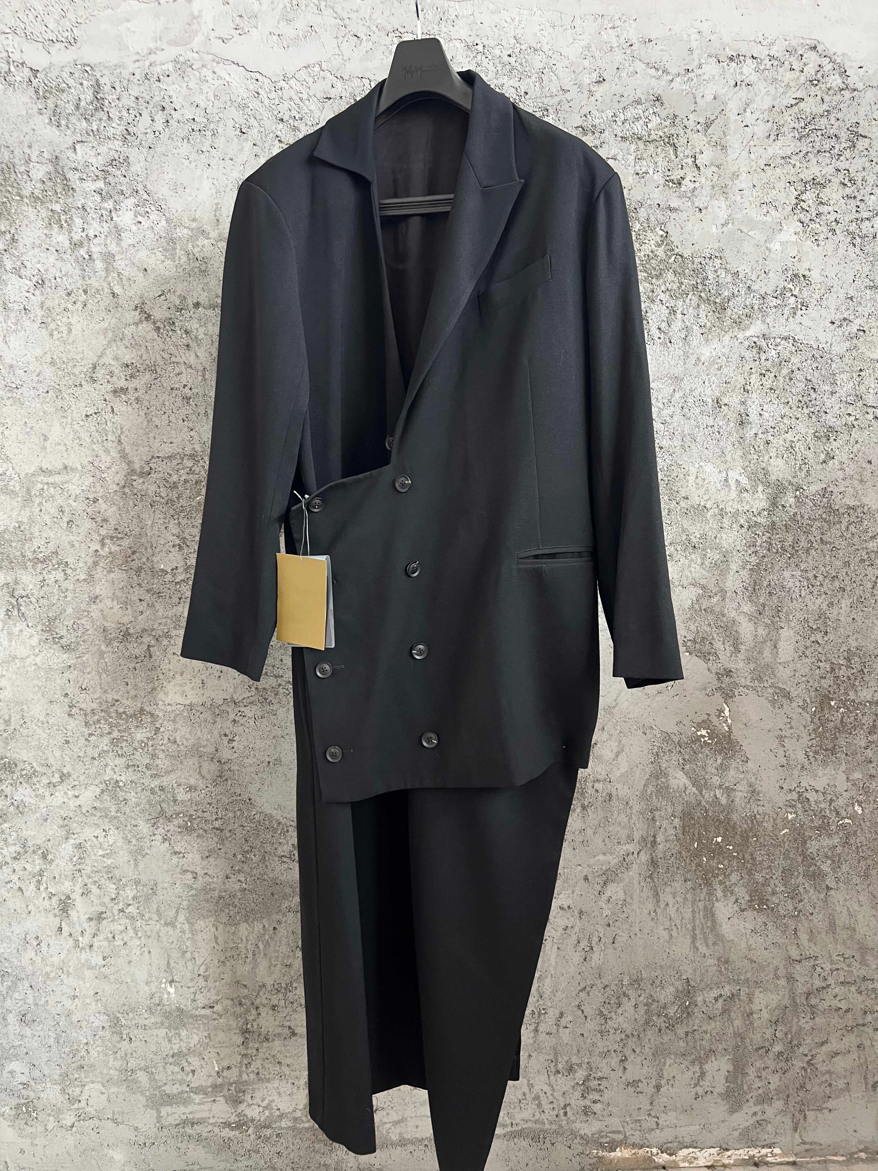 TOP-YAMAMOTO Two-piece wool windbreaker with double-breasted buttons black