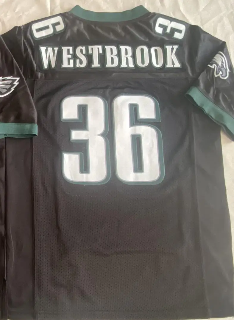 قميص كرة القدم 36 WESTBROOK أبيض وأسود وأخضر ريترو مخيط للرجال دروبشيبينغ