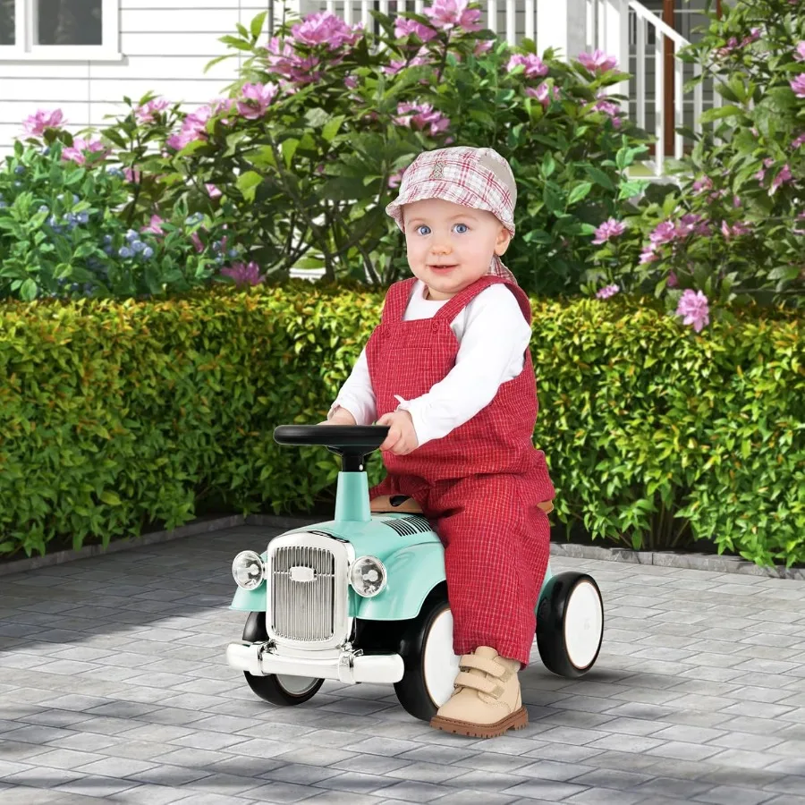 Ride On Push Car Outdoor Toddler Riding Toys w/Steering Wheel Horn and Storage Foot-to-Floor Sliding Car No Batteries Retro Bab