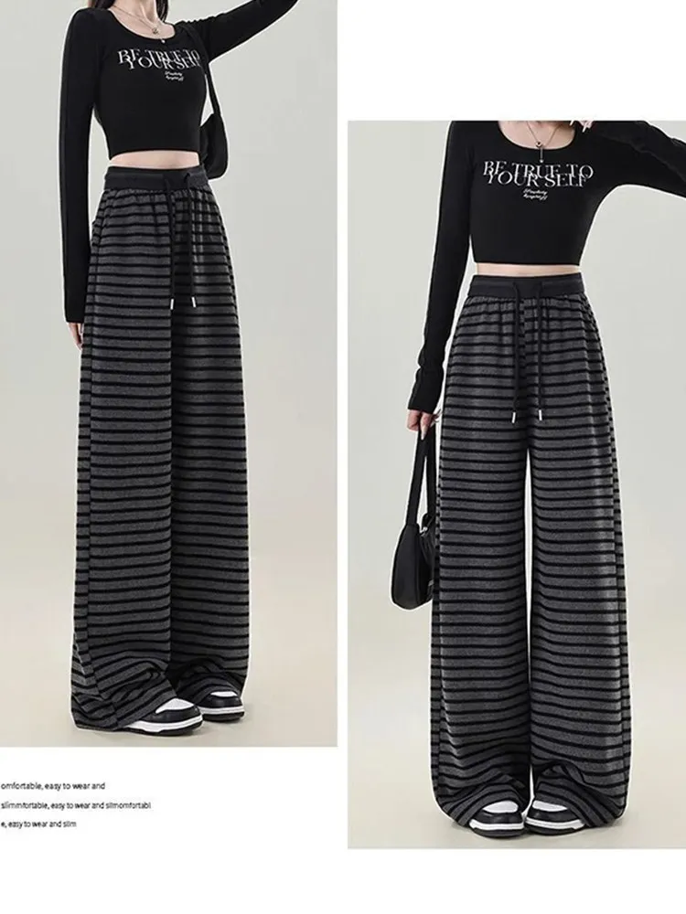 Hoge taille Fce gevoerde gebreide broek met wijde pijpen Dames Spor Straight Cut Broek Herfst Winter Woon-werkverkeer Sle
