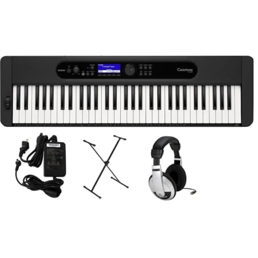 Casio CT-S400 Premium Keyboard Pack with Stand AC Adapter and Headphones in Black for Home Studio Use with Wooden Keys and Buil