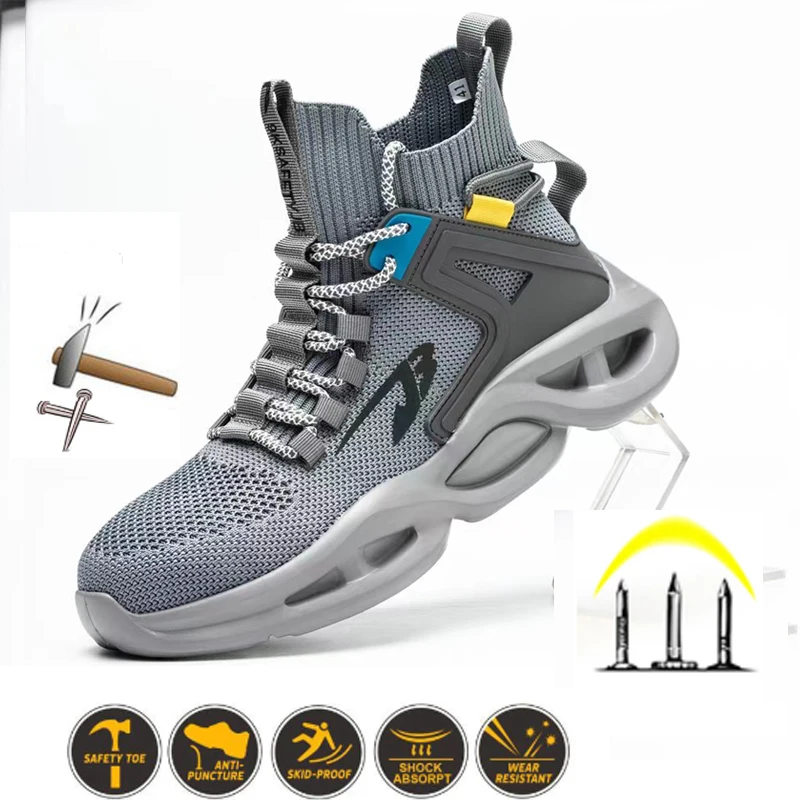 2022 Men Safety Shoes with Metal Toe Indestructible Ryder Shoe Work Boots with Steel Toe Waterproof Breathable Sneakers Work Sho