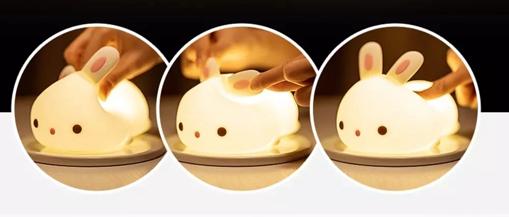 LED NightLights Silicone Rabbit Night Light with USB Charging Colorful Atmosphere Lamp for Children Kids Holiday Gift