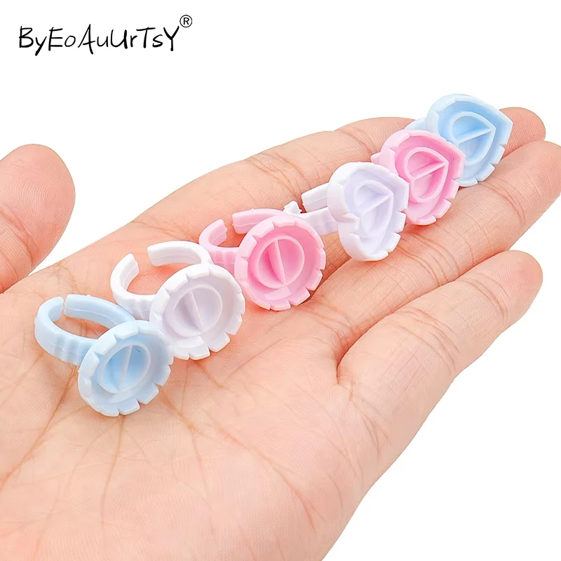 

100Pcs Heart Round Eyelash Extension Glue Holder Cups Rings False Lash Blooming Rapid Sun Flower Fan Eye Lashes Makeup Tools