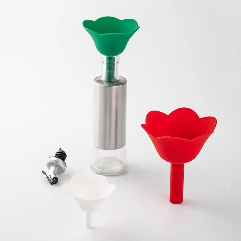 Drip Proof Silicone Flower Funnel 3 Set Heats Safe Materials Easy Cleaning Designs For Transferring Liquids Sauces Oils