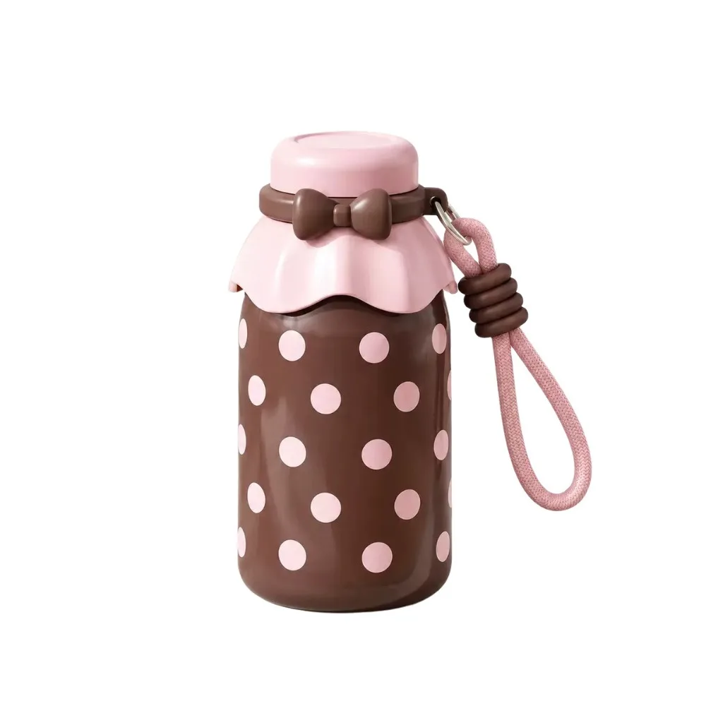 540ml Thermal Water Bottle Polka Dot Stainless Steel Portable Insulated Cup Leak-Proof with Handle Vacuum Flask Coffee Tea