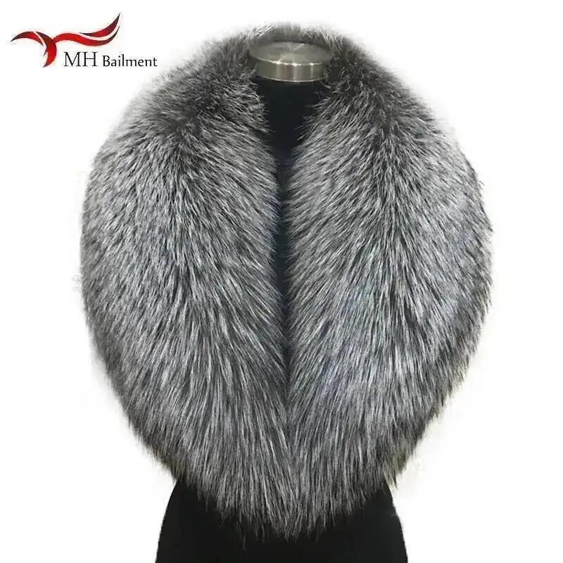 Col en fourrure de renard argenté naturel pour femme, écharpe en renard rouge, vraie peluche, écharpes à col chaud, manteau, veste, châle, mode