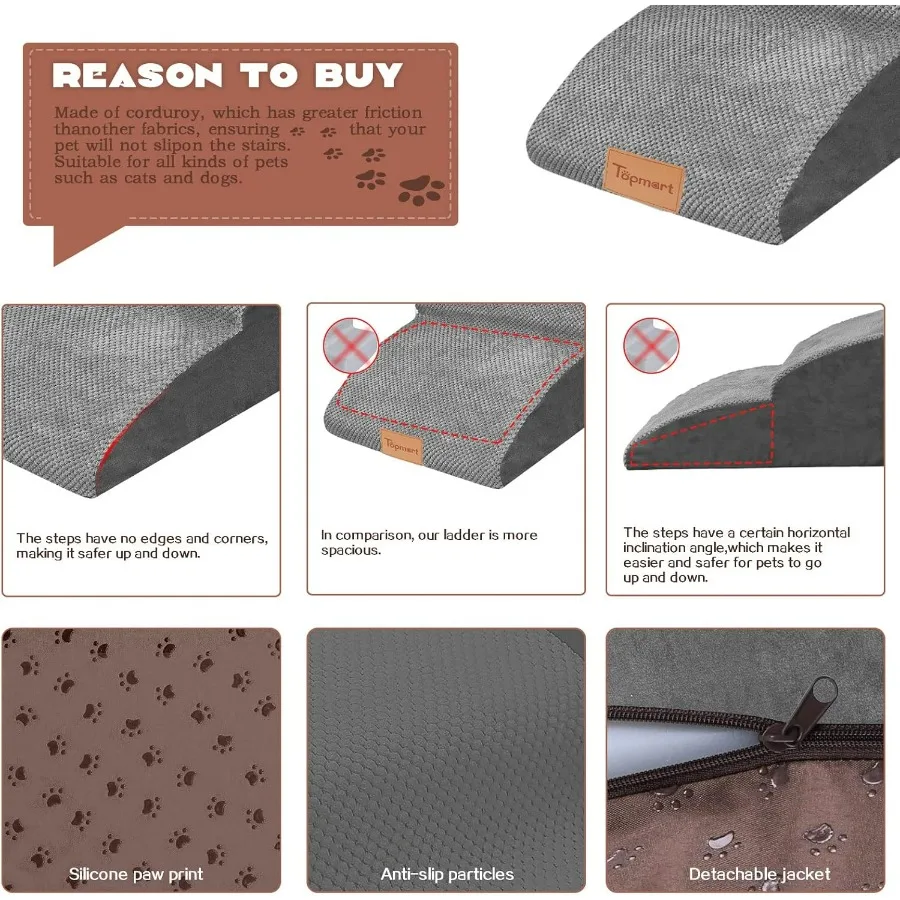 عالية الكثافة الموسعة رغوة الكلب RampSteps 3 Tier15.7 عالية عدم الانزلاق الكلب الدرج مع غطاء مقاوم للماء لينة رغوة سلم الحيوانات الأليفة أفضل fo