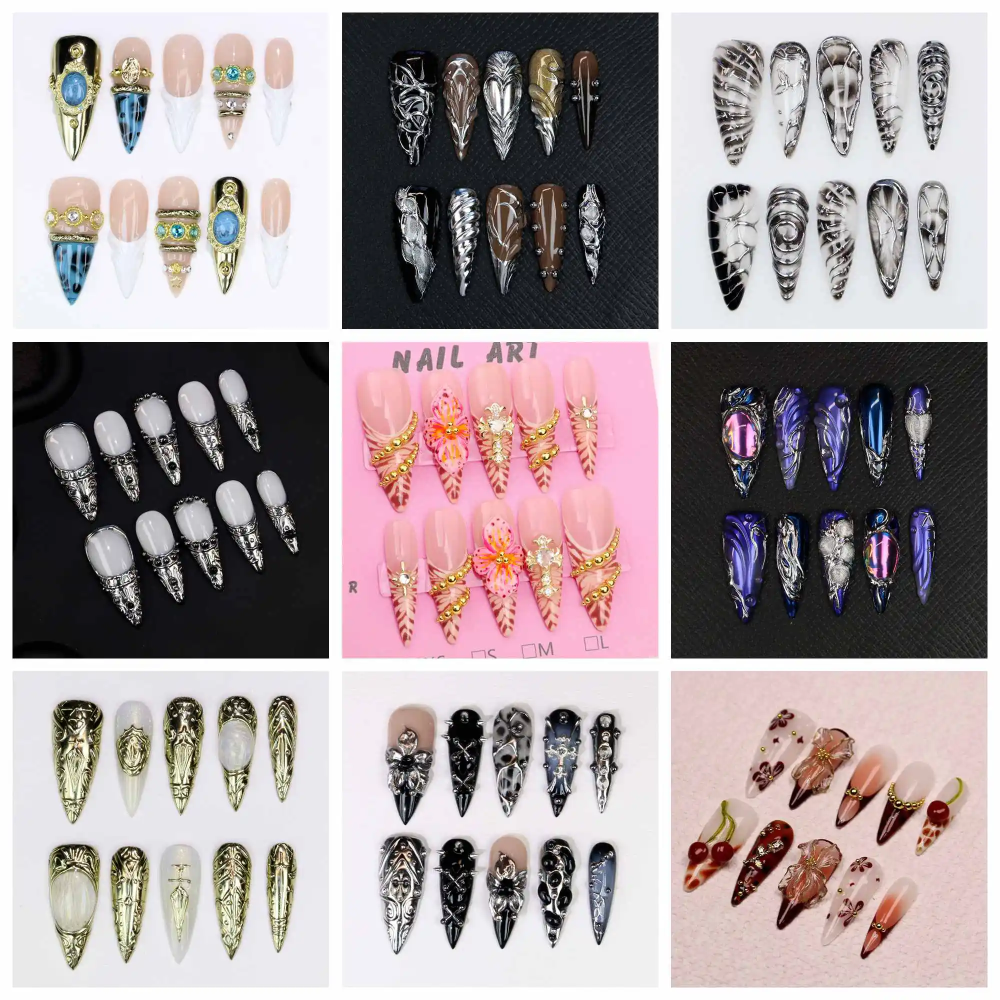 

10 шт., длинные шпильки на заказ, дизайн ногтей, роскошный хромированный золотой крест Девы Марии, католический дизайн ногтей с ручной росписью