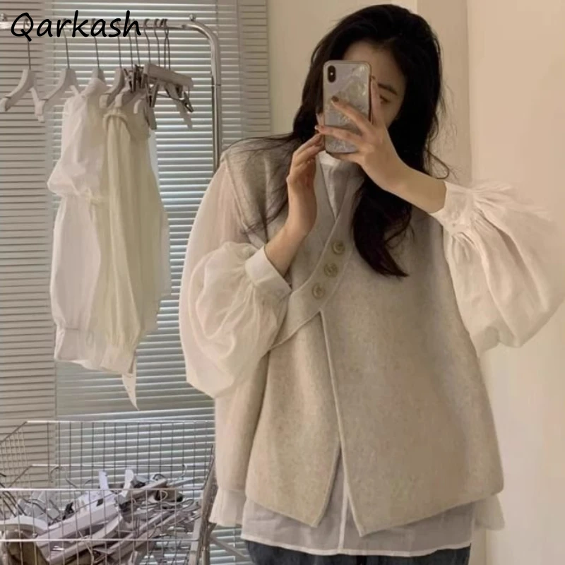 

V-neck Sweater Vest Women Irregular Solid Vintage 4XL Knitwear Slit Korean-style All-match Autumn New Loose Trendy Tops Gentle